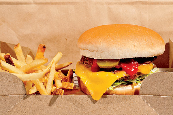 Double cheeseburger and fries at M Burger