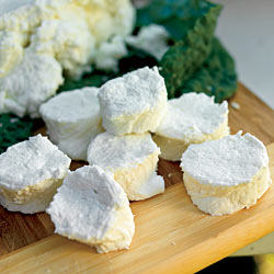 Pucks of fresh goat cheese