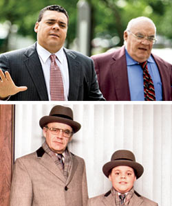 FATHER AND SON: Adam Jr. (top) with his father, the defense attorney Sam Adam, during the trial of the singer R. Kelly; and (bottom) at his father’s side as a boy.