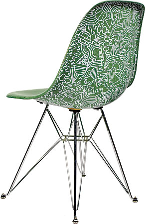 Eames chair, Illustration by Mike Perry, indelible ink on molded plastic