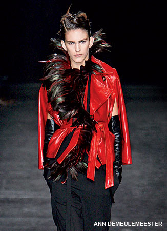 Feathered leather jacket by Ann Demeulemeester