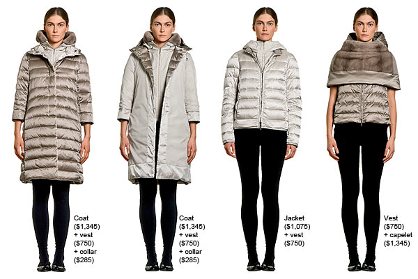 Winter coats with various add-on accessories