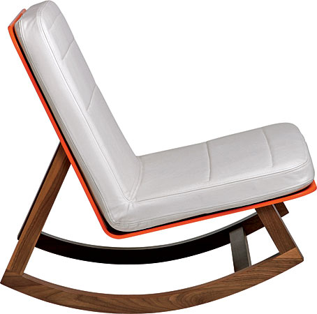 Lagomorph Design’s walnut, leather, and powder-coated aluminum rocker