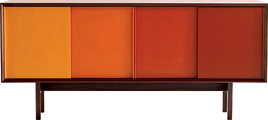 Lapel’s Color Story credenza, walnut with lacquered door panels