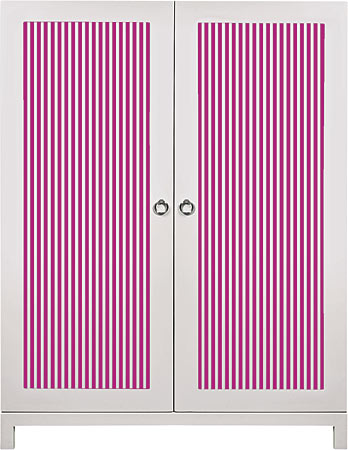 Candy-striped painted panels brighten the doors of DucDuc New York’s cabana armoire
