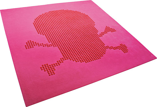 Pink Skull wool rug with embossed design, about 79 by 76 inches
