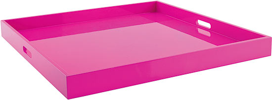 Twelve layers of lacquer make this 14-by-17-inch Barbie Pink tray super shiny