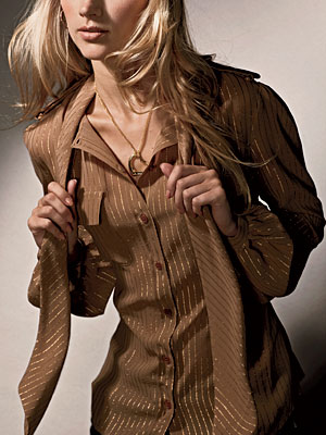 Brown disco blouse with gold pinstripes