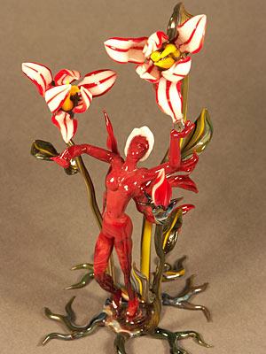 A painted flower sculpture