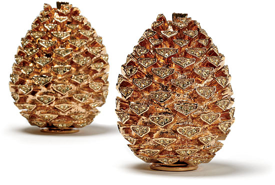 L’Objet brass pinecone salt and pepper shakers with14-karat gold overlay and Swarovski crystals