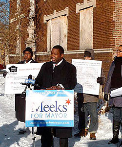 Reverend James Meeks and protestors