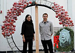 The Materious design team and decorated Lions at the Art Institute