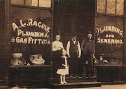 The vintage storefront for Racine Plumbing