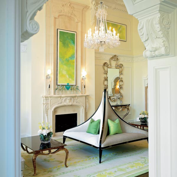 Candy-striped painted panels brighten the doors of DucDuc New York’s cabana armoire