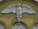 A sculpture of an eagle on an Andersonville building