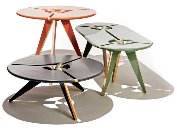 Three painted pine tables from New Breed Furniture Network by John Lindsay