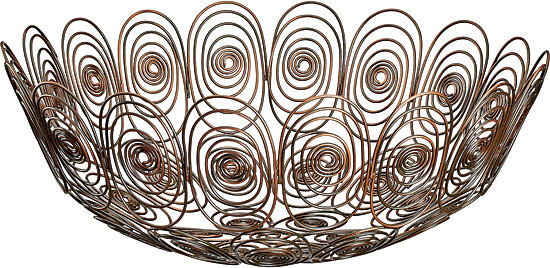 Handcrafted iron wire 17½-inch-diameter decorative bowl with peacock feather motifs