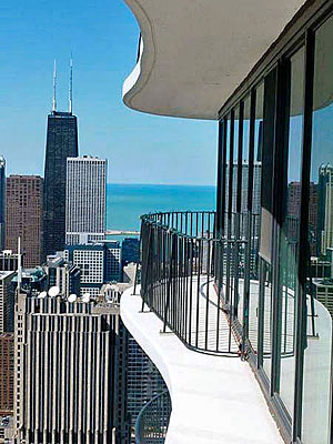 A view of the John Hancock Building from the 71st floor balcony at Aqua