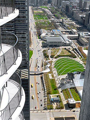 A view of Millennium Park from the 71st floor balcony at Aqua