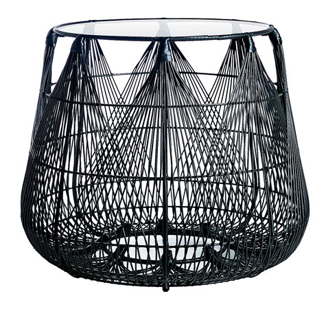Dreamcatcher 50 stool by Kenneth Cobonpue is woven with nylon fiber and twine on a steel frame, 20 inches across, 18 inches tall, $586, at Janus et Cie. 