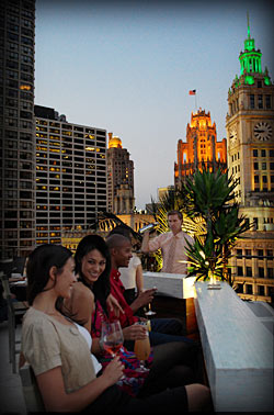 Patrons enjoying drinks at The Terrace at Trump