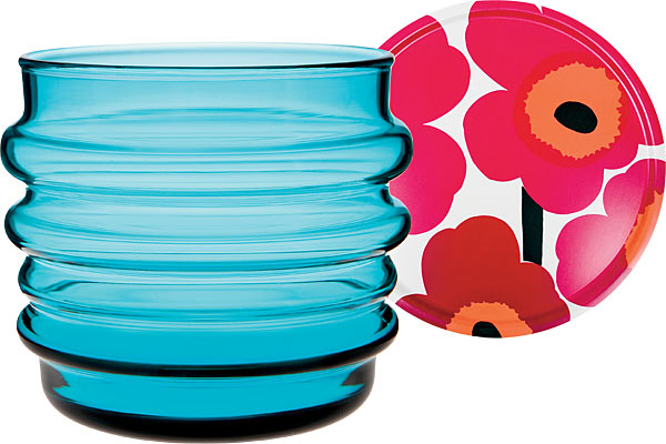 A tumbler and plate from Marimekko