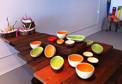 A variety of colorful bowls at The Haymaker Shop