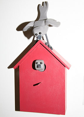 A wooden birdhouse