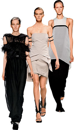 Models wearing Yigal Azrouël and Rick Owens designs