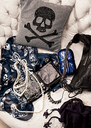 A collection of skull-themed accesories