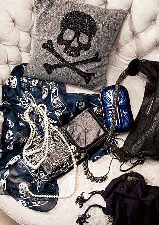 A collection of skull-themed accesories