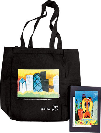 A tote bag and poster for Printers Row Book Fair
