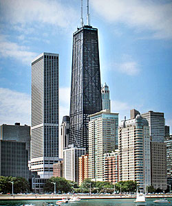 A view of the John Hancock Building from the lake.