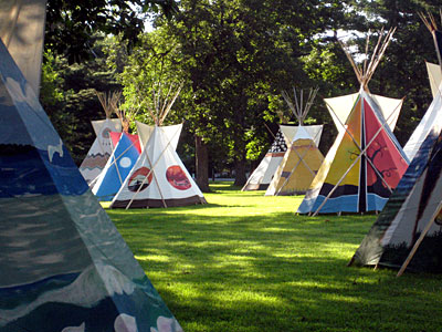 Sioux-style teepees as rendered by artists, as part of the Oregon Trail Days Festival