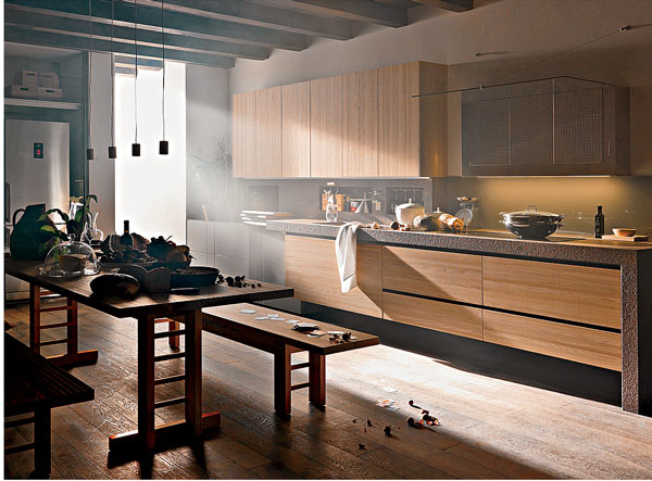 Valcucine’s Artematica kitchen line combines clean modern forms with the warmth and texture of wood
