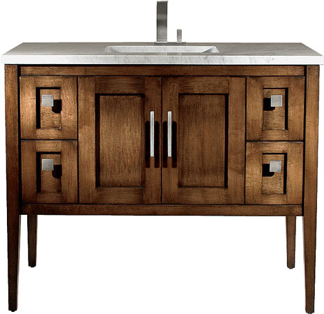 Sink an undermount sink in Furniture Guild’s Signature Collection Vaughan 48-inch-wide maple vanity (shown with Carrara marble top)