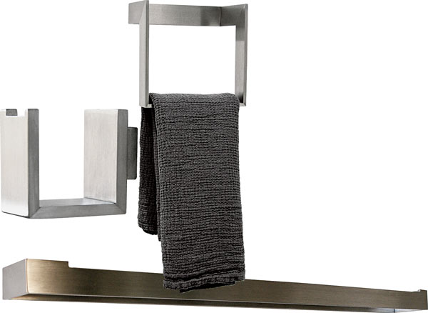 New from Chicago-based Milk Design: brushed stainless steel towel bar, hand towel ring, and robe hook