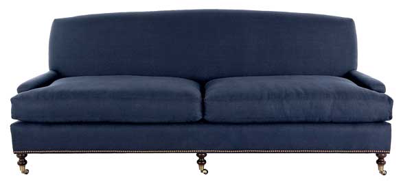 Kennedy sofa upholstered in navy linen (Jackie), $3,895, at Jayson Home & Garden.
