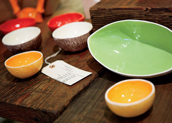 Carbondale-based Vegeta- bowls' functional earthenware dishes are cast from molds of real edibles, from $14. 