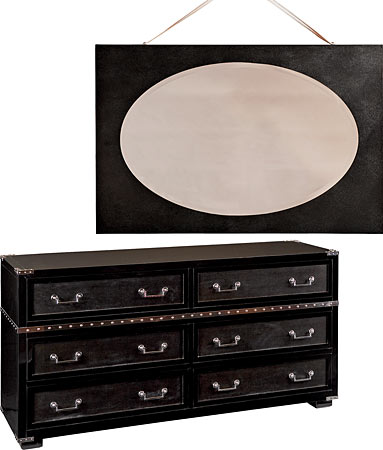 St. Moritz leather mirror and Park City dresser