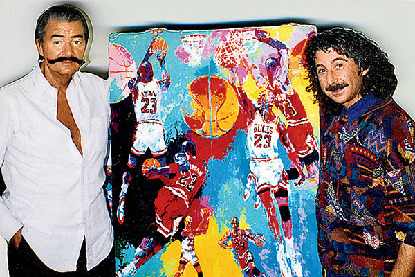 LeRoy Neiman and Michael Zabrin with Neiman's limited-edition Michael Jordan print