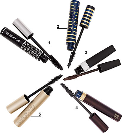 DIOR Diorshow Backstage mascara, ESTÉE LAUDER TurboLash All Effects Motion mascara, CHANEL Inimitable Intense mascara in Brun, TOM FORD Extreme mascara in Raven, and ARMANI Eyes to Kill mascara