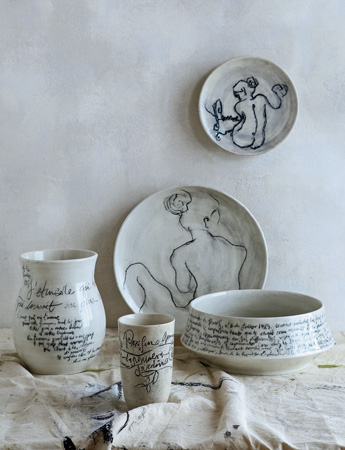 Stoneware vessels and plates by artist Francine Turk