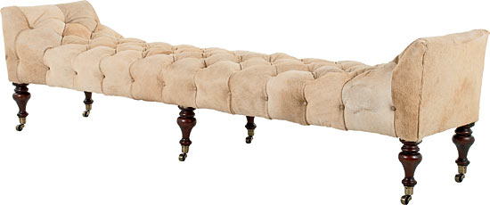 Bastide bench upholstered in beige Serengeti cowhide