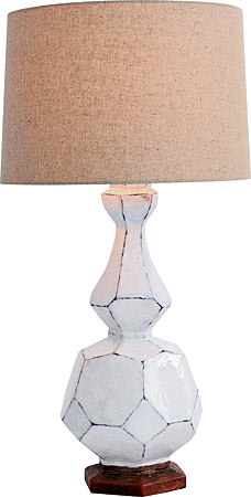 Glazed terra cotta lamp with linen shade