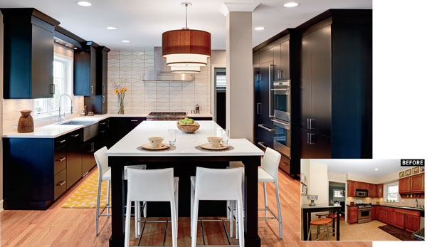 Before and After photos of kitchen designed by Gladys Schanstra of Drury Design