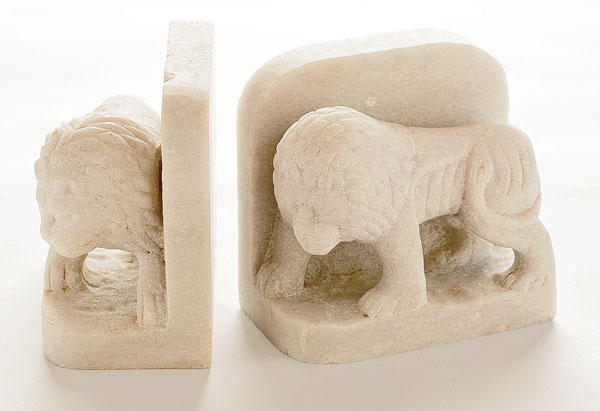 Marble lion bookends