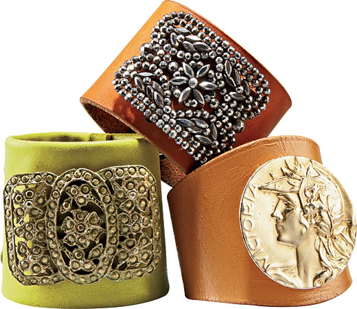 Leather cuffs with antique buckles