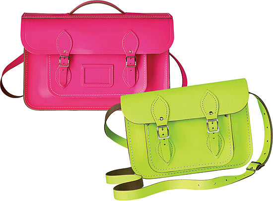 Neon leather satchels