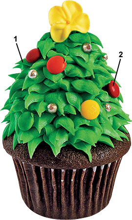 A Christmas tree cupcake